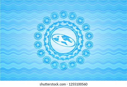 flat earth icon inside water badge background.