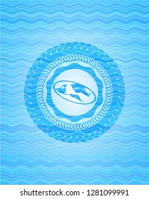 flat earth icon inside water wave emblem background.
