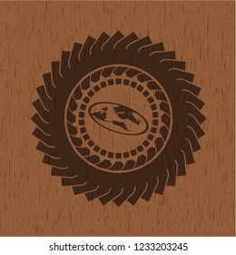 flat earth icon inside wooden emblem. Vintage.