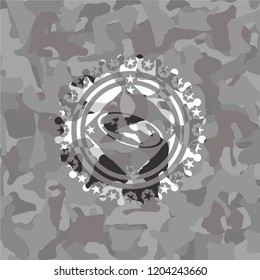 flat earth icon on grey camo pattern
