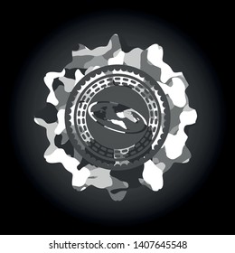 flat earth icon on grey camouflage texture