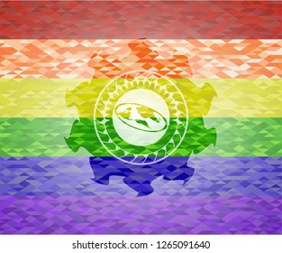 flat earth icon on mosaic background with the colors of the LGBT flag