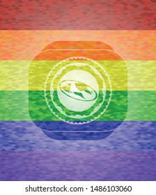 flat earth icon on mosaic background with the colors of the LGBT flag