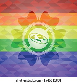 flat earth icon on mosaic background with the colors of the LGBT flag