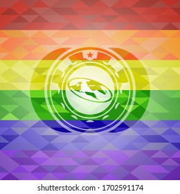 flat earth icon on mosaic background with the colors of the LGBT flag. 