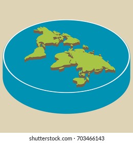 Flat Earth. The old vision of the Planet and the solar system. Earth, like a dish, a stove in space. Vector of the Earth. Earth in space.