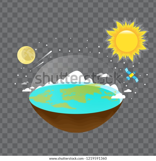 Flat Earth. Old vision of planet and solar\
system. Vector\
illustration.