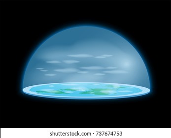 Flat Earth surrounded by Antarctica. Antarctic circle. Planet under clear glass dome. realistic illustration of a flat land. world mystery. Elements of this image furnished by NASA.