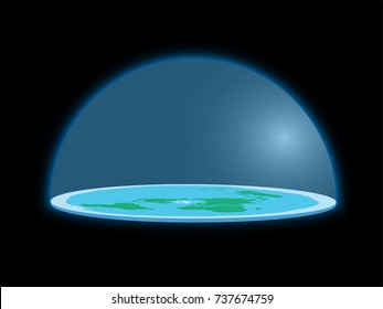 Flat Earth Surrounded By Antarctica. Antarctic Circle. Planet Under Clear Glass Dome. Realistic Illustration Of A Flat Land. World Mystery. Elements Of This Image Furnished By NASA