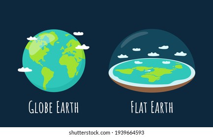 Teoría de la Tierra Plana. Tierra plana y globo en el espacio. Ilustración del vector