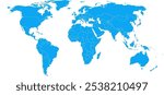 Flat earth world map with outline borders. Modern digital globe. Blue land on white background. Worldmap template for website, infographics, design.