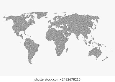 Flat earth world map with round dots. Round pixel pattern. Modern digital globe. Black dots on white background. Worldmap template for website, infographics, design.