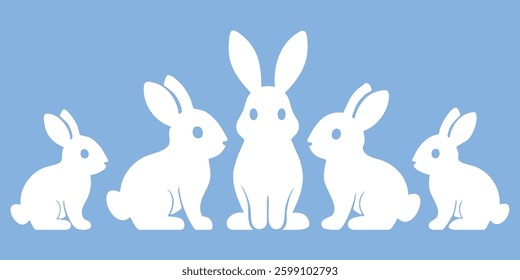 Flat easter bunnies collection silhouette vector