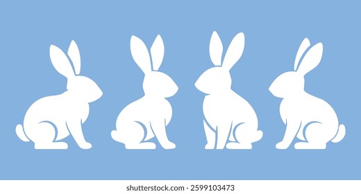 Flat easter bunnies collection silhouette isolated