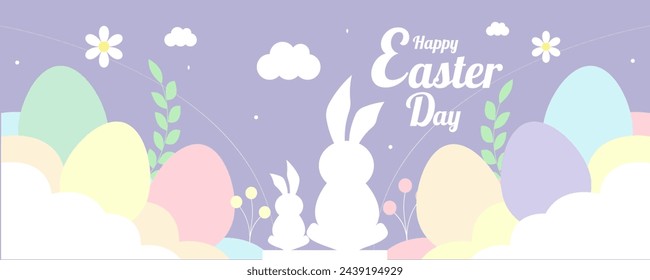 Flat easter day decorated greeting card illustration banner template background design