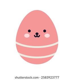 Flat easter egg with a playful face and decorative patterns. A fun and cheerful design for easter themes. Cute easter egg.