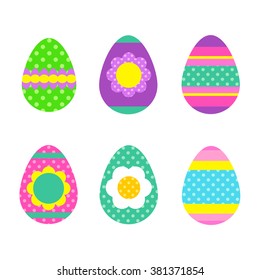 Flat Easter eggs - Holiday vector set. Isolated collection.