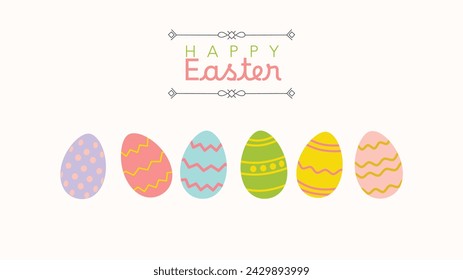 Flat Easter Holidays Backgorund. Handrawn Eggs Illustration with Pastel Color.