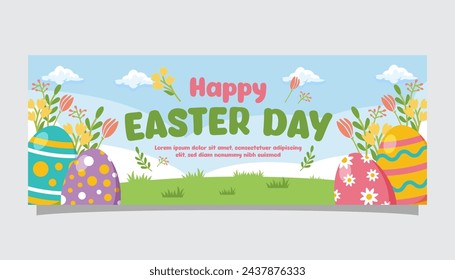 Flat easter horizontal banner template