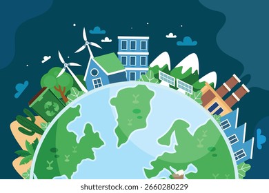 Flat Eco Background with Houses
