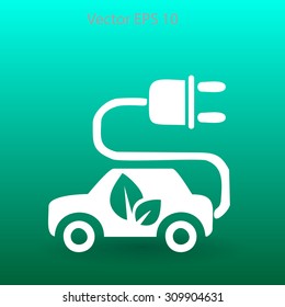 Flat eco car icon. Vector