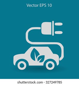 Flat eco car icon. Vector