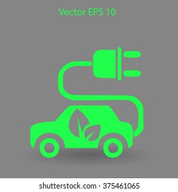 Flat eco car icon. Vector