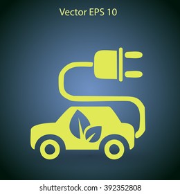 Flat eco car icon. Vector