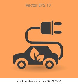 Flat eco car icon. Vector