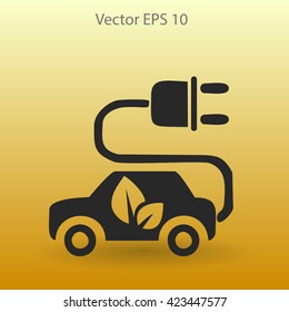 Flat eco car icon. Vector