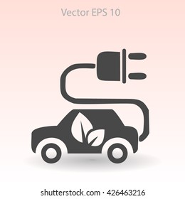Flat eco car icon. Vector