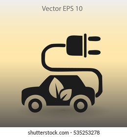 Flat eco car icon. Vector