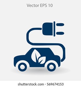 Flat eco car icon. Vector