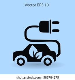 Flat eco car icon. Vector