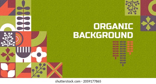 Flat eco food poster. Geometric form brochure, simple organic vegetable fruits market ad template. Healthy bio products swanky vector background