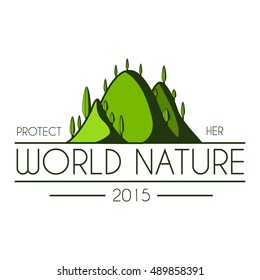 Flat eco nature label, mountains background