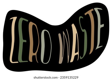 Pegatina de eco plana con basura Lettering Zero. Sorti de basura e ilustración del vector de concepto con la redacción. Diseño artístico para la campaña de ahorro ambiental Afiche, pancarta, volante, insignia. Plantilla de impresión