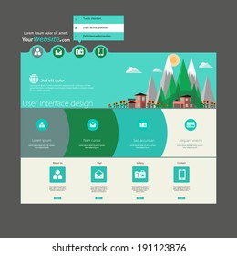 Flat Eco website template with flat eco landscape illustration 