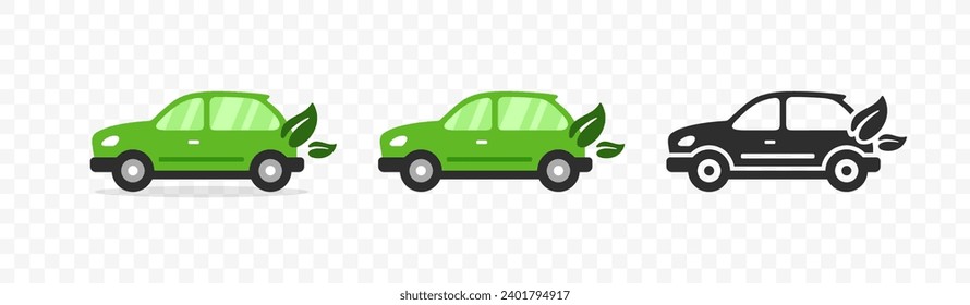 Flat eco-friendly car icon design. Vehicle icon view from side