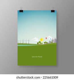 Flat ecology design, environment, green land.
