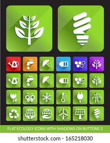 Flat Ecology Icons with Shadows on Buttons 3.