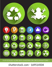 Flat Ecology Icons with Shadows on Circular Buttons 1. 