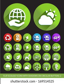 Flat Ecology Icons with Shadows on Circular Buttons 2. 