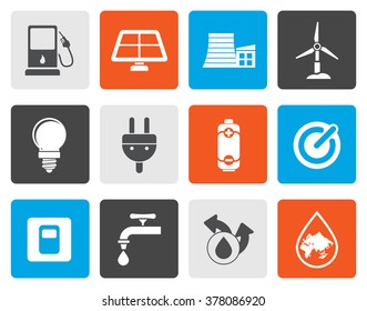 Flat Ecology, power and energy icons - vector icon set