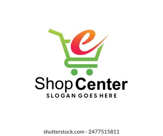 Colección plana de logotipos de comercio electrónico, diseño de logotipo de comercio electrónico Plantilla de logotipo de bolso de compras de degradado colorido