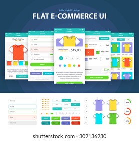 Flat E-commerce Ui (6 screen) - Clothing, Registration, Your Order, Catalog, Add to Cart