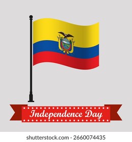 Flat Ecuador Independence Day With Waving Flag