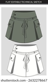 Flat Editable Technical Sketch of a Cargo Skirt