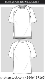 Flat Editable Technical Sketch of a Raglan T-Shirt