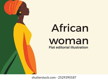 Ilustração editorial plana de uma mulher africana, roupas africanas, arte vetorial simples